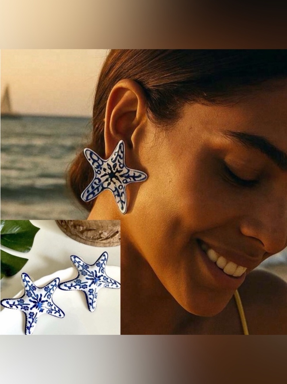 2/$30🌵 Blue Starfish Earrings Sea Shell Italy Coastal Ocean Beach Mediterranean